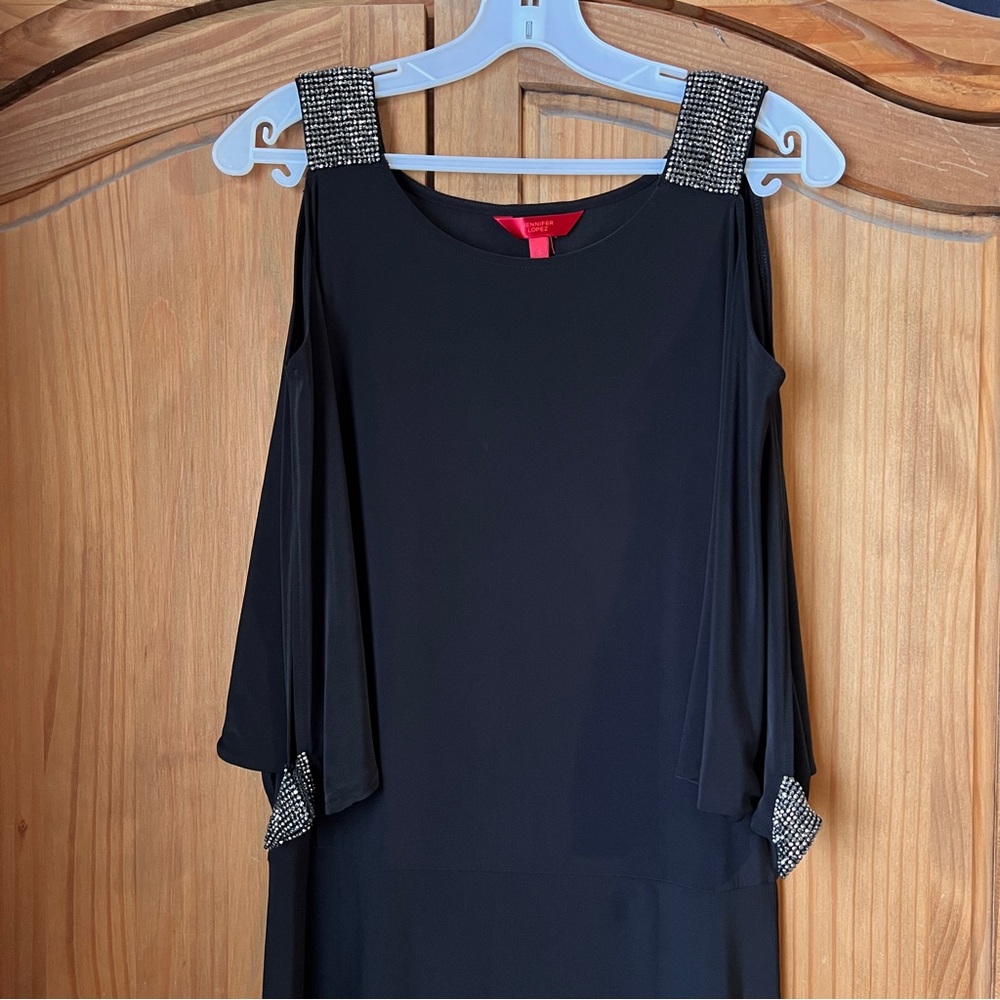 Elegant Black Dress with Embellished Straps